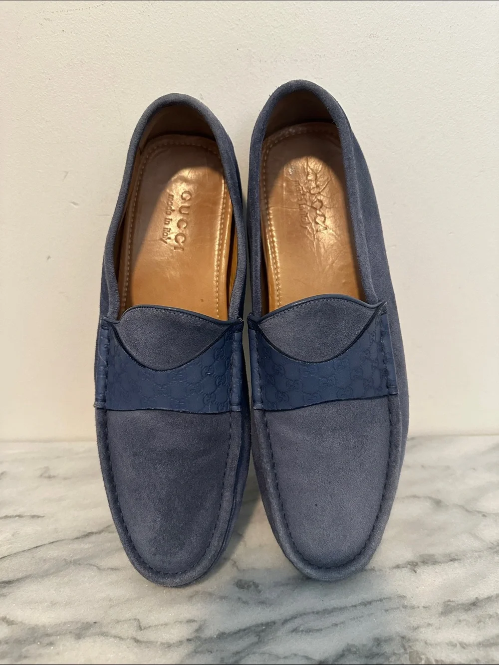 Gucci Men’s Blue Suede driving loafers Penny Loafers size 8.5